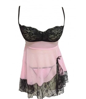 Vaaleanpunamusta pitsikoristeinen babydoll