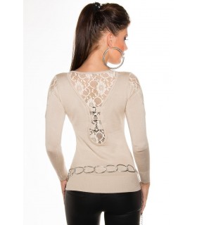 Koucla beige lace-decorated knit with rings