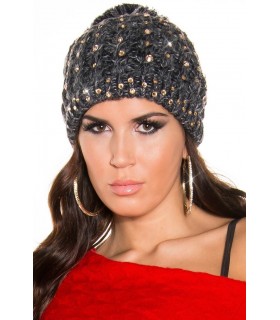 Koucla dark grey beanie with rhineche and tassel