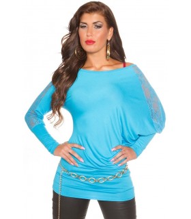 Koucla long sleeve asymmetrical bat shirt with lace