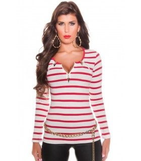 Koucla red and white stripe shirt with zippers