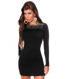 Koucla black knit dress with rhinechews and spikes