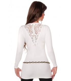 Koucla white knit dress with lace and rye