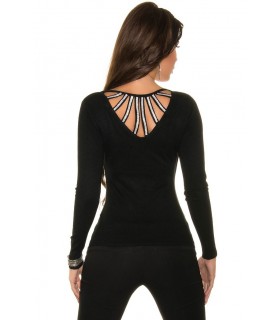 Koucla black rhine-decorated v-wrap knit