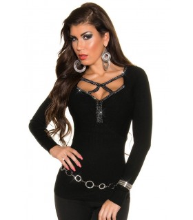 Koucla black rhine-lying lattittiche knit