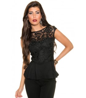 Koucla black lace-orned peplum shirt