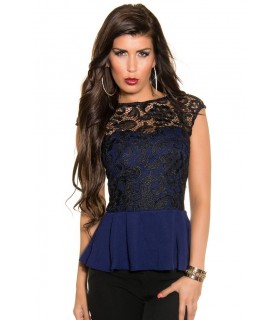 Koucla blue blue lace-orned peplum shirt