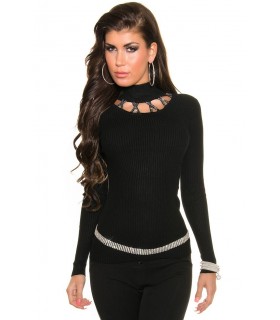 Koucla black high-collar strassineule