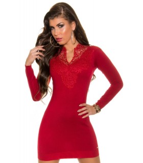 Koucla decorative embroidered knit dress with v-collar