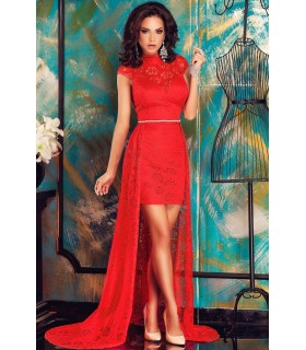 Red lace dress with flared