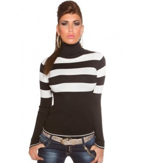 Koucla black and white high-collared stripe knit