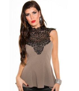 Koucla cappuccino decorative embroidered peplum top