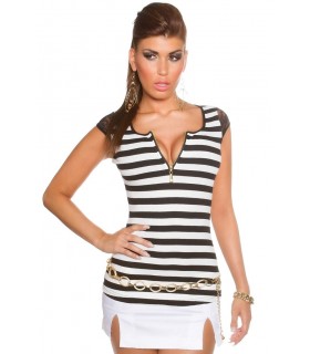 Koucla black striped shirt with lace and zipper
