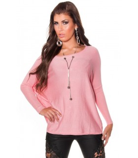 Koucla pink loose bat knit with jewellery