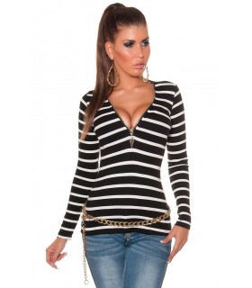 Koucla black and white stripe shirt with XL zipper
