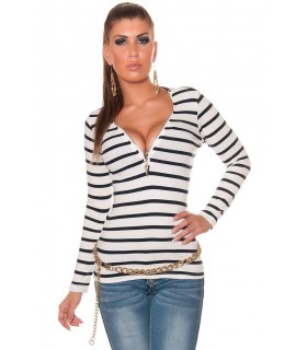 Koucla white blue stripe shirt with XL zipper