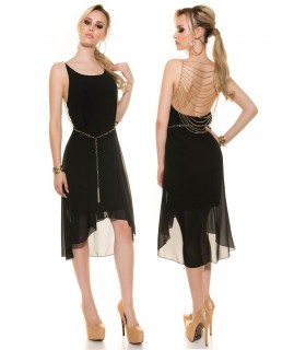 Koucla black chain-tinted high low dress with belt