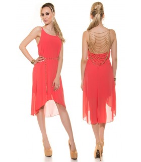 Koucla coral chain-tinted high low dress with belt