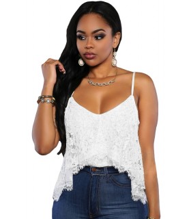 White high low lace top