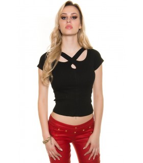 Koucla black short-sleeved cut-out shirt