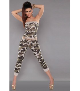 Koucla cappuccino army pattern jumpsuit with belt