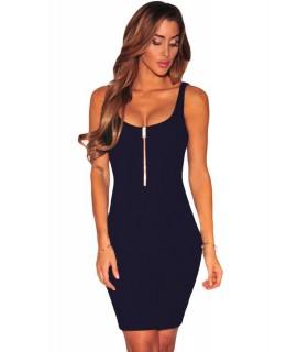 Dark blue ribbed dress with zipper