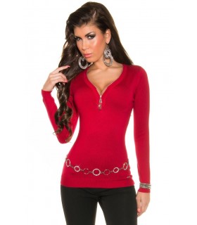 Koucla red v-knit with zipper and rhinechews