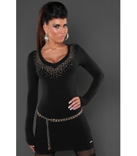 Koucla black v-knit dress with rhinechews and rivets