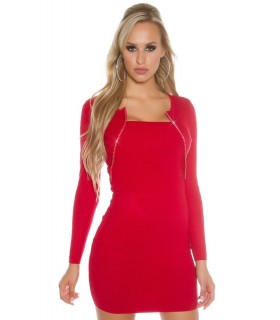 Koucla red 2in1 knit dress with rhine decorations