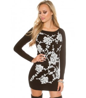 Koucla long sleeve decorative embroidered knit dress