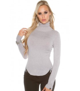 Koucla with high-collar knitting with rhineche and zipper