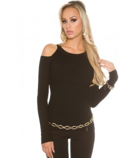Koucla black ribbed knit with shoulder shreds