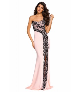 Pink black single-skinned long party dress