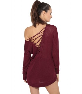 Burgundy loose knit with strings