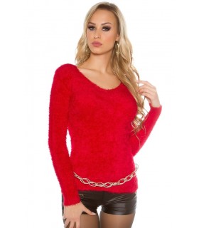 Koucla red v-fluff knit