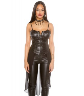 Black high low chiffon leather top