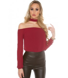 Koucla viininpunainen choker sifonkipusero
