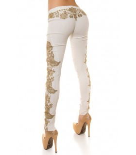 Koucla white decorative embellishment leather trousers