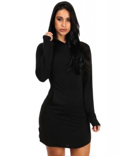 Black Long Sleeve Hoodie Dress