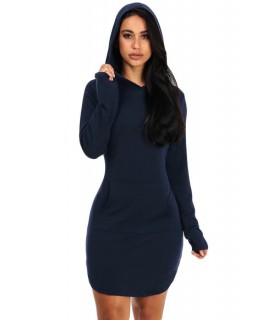 Dark blue long-sleeved hoodie dress