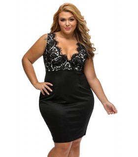 Kaksiolkaiminen pitsikoristeinen midimekko (plus size)