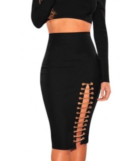 Black high-waisted slit with chains