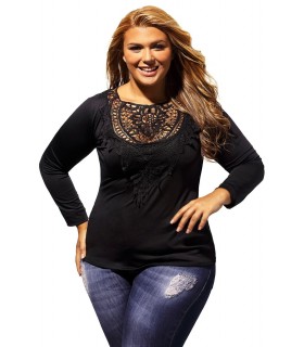 Musta koristekirjailtu paita (plus size)