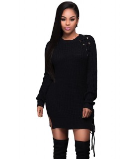 Black nodder-breasted wool dress