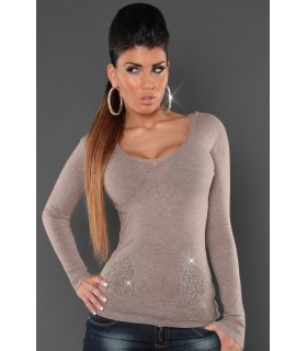 Koucla taupe strassitaska knitting pair