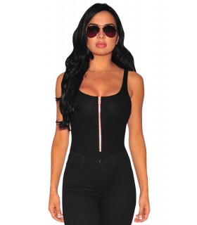 Black ribbibody with zipper