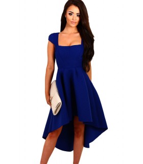 Blue high low skater stripe dress