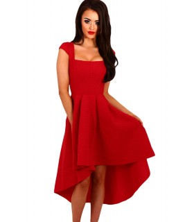 Red high low skater stripe dress