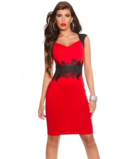 Koucla red decorative embroidered v-party dress