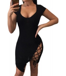Black short-sleeved asymmetrical puller dress
